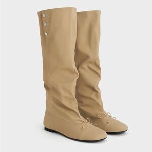 Charles and Keith Gael Twill Studded Slouchy Knew-High Boots